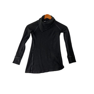 CLARY SAGE ORGANICS Womens Top Black/Gray Striped Turtleneck Shirt Asymmetric XS